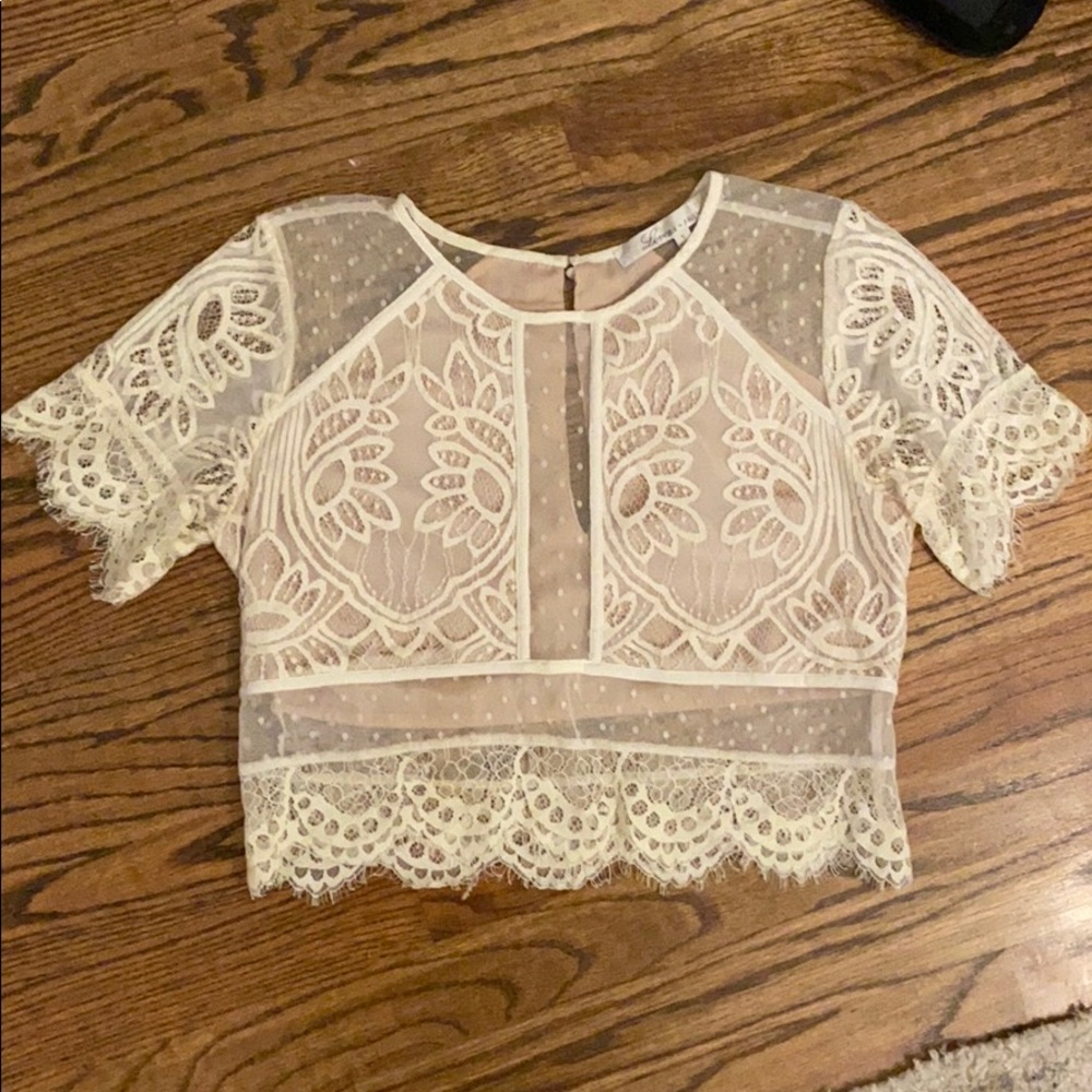 White lace mesh crop top